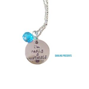 ‘I’m Really a Mermaid’ Necklace With Blue Charm Women/Girls Color Silver